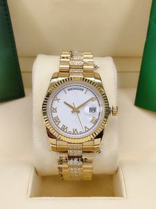 最高品質の女性が時計自動機械的な動きダイヤモンドのアイスアウト腕時計ステンレス鋼ストラップファッションパーティーギフト女性腕時計カップル時計