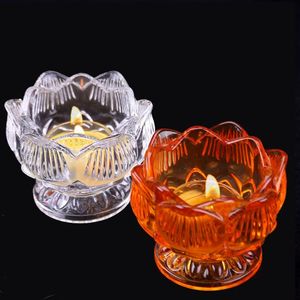Candle Holders Glass Lamp Holder Buddhist Cup Embossed Lotus Flower Candlestick Tibetan Tantric Supply Buddha Indoor Table Decoration