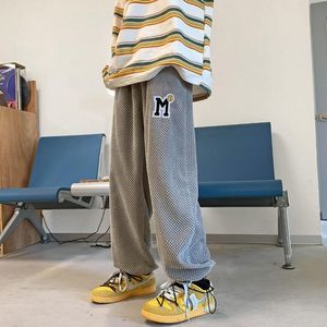 Mäns byxor 2022 Mode Hip Hop Casual Loose Broderade Corduroy Fabric Byxor Homme Svart / Grå / Ginger Joggers Sweatpants