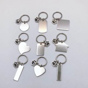 Anahtarlıklar% 100 Paslanmaz Çelik Boş Baskı Evi Kalp Dikdörtgen Köpek Tag Charm Anahtar Çember Anket Aynası için Anahtar Yüzme Cilalı 10 PCS ENEK22