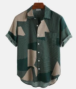 Sommarmän kort ärmskjorta överdimensionerade vintage randiga skjortor herr streetwear bomull linne andningsbara blusar män tee toppar