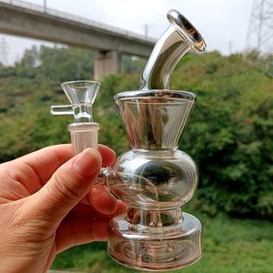 Bong narghilè da 5,5 pollici placcato argento colorato mini recyler dab rig bong in vetro per acqua per gorgogliatore banger da 14,4 mm