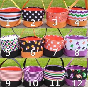 Halloween Bucket Favors Polka Dot Bat Striped Polyester Candy Collection Bag Halloween Trick or Treat Pumpkin Bags 12 Designs P072604