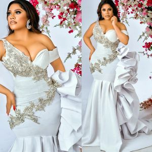 2022 Plus Size Arabic Aso Ebi Stylish Mermaid Luxurious Wedding Dress Beaded Crystals Bridal Gowns Dresses ZJ666