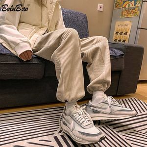 BOLUBAO Men Casual Straight Pants Corduroy Solid Color Oversize Trousers Man Warm Korean Tie Leg Streetwear 220719