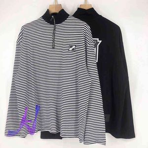 Welldone Tops Men Women Black and White Striped Long-sleeved T-shirt Fashion Zipper Stand-up Collar Loose We11done T Shirt T220808