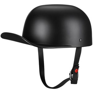 Motorcykelhjälmar Retro matt svart hjälm halv ansikte prick godkänd vintage moto casco capacete med lång randen café racermotorcykel