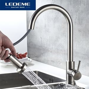 Ledeme Kitchen Kaucet 360 stopni Rotacja wyciągnięcia zlewozmywakowe Mikser Szczotkowane krany kuchenne ze stali nierdzewnej L76005-1 T200424