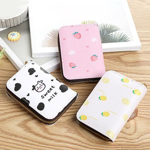 Wallets Women Wallet Fashion Short Cute Print Cartoon Strawberry Bear Leather Purse Ladies Card Holder Girl Students Coin BagsWallets