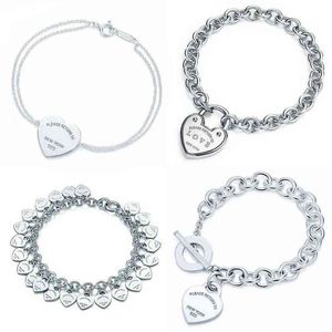 Shape Bracelet & Bangle Brand Sterling Sier Heart T sign Pendant Simple Design For Women Elegant Fine Jewelry H220418