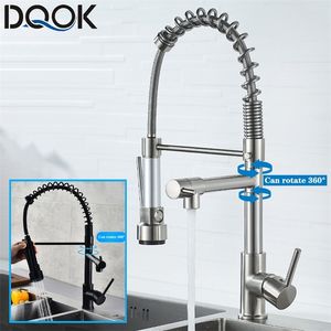 DQOK Black Brushed Spring Pull Down Kitchen Sink Faucet & Cold Water Mixer Crane Tap with Dual Spout Deck Mounted 220401