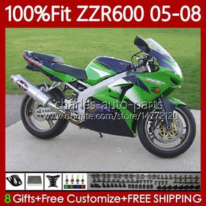 KawasakiのためのOEM本体の青い光沢のある新しい射出成形型kawasaki ninja zzr600 05-08 ZX ZZR-600 600 CC 05 06 07 08カウリング38HC.14 ZZR 600 600CC 2005 2006 2007 2008 2006 2007 2008 100％フィットフェアリングキット