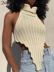 Nibber Pullover Knit Turtleneck Basic Tank Beauty Back Sweater Vest 2022 Summer Elegant Streetwear Female