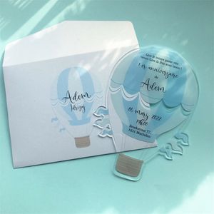 Einzigartige schöne Baby-Geburtstagskarten, weißes Blatt mit Aufdruck, lasergeschnittene Luft, individuelle Taufe-Einladungskarte 220707