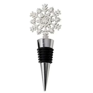 Stock Winter Wedding Favors Silver acabado Snowflake Wine Stopper com pacote simples Pacote Ferramentas de bar de festas de Natal