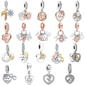 S925 STERLING Silver Charms DIY Mektupları Gül Altın Boncuklu Kadın Moda Sarkıkları Pandora için Orijinal Yeni Bilezik Lüks Bayanlar Anne Takı Hediyeleri