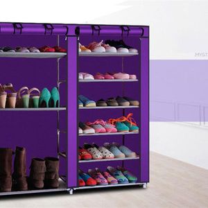 Storage Holders Racks Double Rows Lattices Combination Style Shoe Cabinet Purple