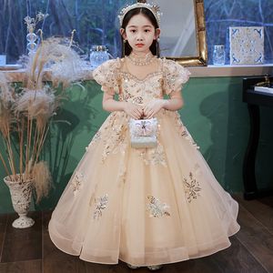 Lovey święta Koronka Księżniczka Kwiat Kwiat Girl Dresses Ball Suknia Pierwsza Komunia Święta Sukienki Dla Dziewczyn Bez Rękawów Tulle Koronki Zroszony Toddler Pagews Suknie