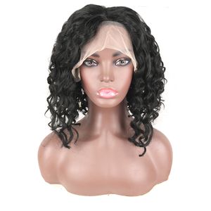 Women's Sexy Medium long Black Handmade Front lace Curly Synthetic human Hair Party Costume wigs