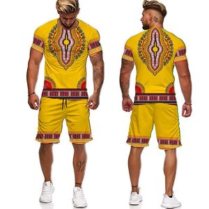 Fatos de treino masculinos verão 3D estampa africana casual masculino shorts ternos roupas de casal estilo vintage camisetas masculinas/femininas Conjunto de 2 peças para homens