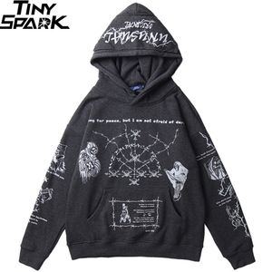 Hip Hop Hoodie Sweatshirt Men Streetwear Skull Graffiti Print Pullover Cotton Autumn Grey Harajuku Punk Clothes 220402