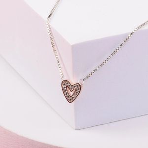 Collana in argento sterling 925 scintillante a forma di cuore a mano libera per donna uomo adatta gioielli stile Pandora collane regalo 380089C01-45