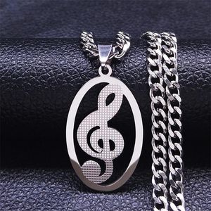 Colares com Pingente Música Notas Colar de Aço Inoxidável Feminino/Masculino Cor Prata Corrente Oval Jóias Corrente Acier Inoxidável N4277S06 Pingente