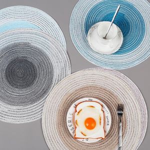 Gradyan dokuma pamuk placemats örgü yuvarlak yer paspaslar örgülü saman masa paspasları moda çiftlik evi placemats küçük balık çiçeği