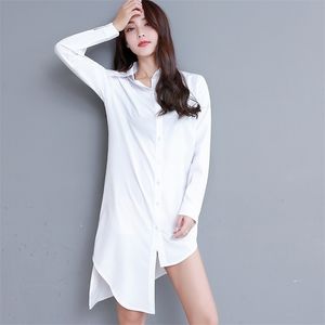 Camisa branca longa mulher mulher de manga comprida moda casual camisetas de tamanho sono