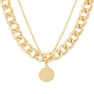 Wholesale double stack for sale - Group buy Pendant Necklaces Fashion Queen Double Water Wave Chain Necklace European And American Style Stacked Two Layers Clavicle