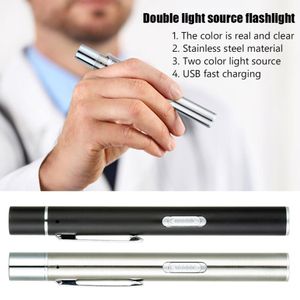 USB Rechargeable Medical Handy Pen Light Mini Nursing Flashlight LED Torch Lamp With Stainless Steel Clip Pocket Flashlights Torches