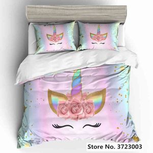 Sıcak Unicorn Yatak Seti Nevresim Kapak Karikatür Yatak Yatak Yatak Renkli Hayvan Baskılı Yorgan Setleri Kızlar İçin