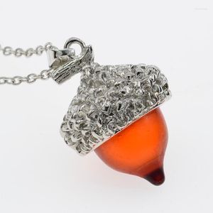 10PCS/Lot Vintage Water Drop Glass Oak Pendant Acorn Necklace Women Men Suspension Silver Gold Chain Crystal Jewelry