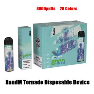 Original RandM Tornado Disposable E Cigarettes 8000puffs 850mAh Rechargeable Battery 16ml Liquid Prefilled Mesh Coil Pod Cartridge Vape Pen Device