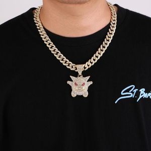 Naszyjniki wisiorek Hip Hop lodowany Bling Anime Ghost Naszyjnik z kryształowymi łańcuchami Miami dla mężczyzn dla kobiet lodowatą biżuterię Droppendant