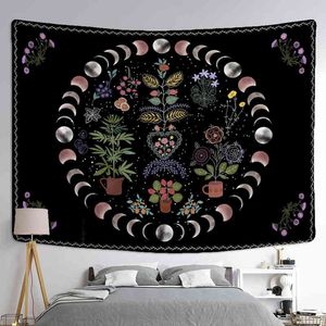 Retro blommig mattvägg hängande växt himmelstjärniga enkla växter trolldom tapestry hippie hem dekor mattor tapiz j220804