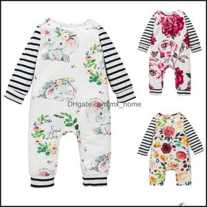 Rompers JumpsuitsRompers Baby Kids Clothing Baby Maternity Girls Elephant Floral Flower Print Romper Infant To Dh7Jv