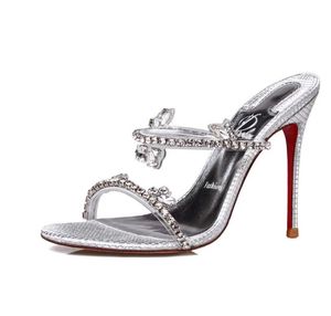 Pantofole estive da donna Elegante e comoda da donna con tacco sottile Fascia con parole in strass punta a punta trasparente semplicità femminile sandali versatili antiscivolo G73001