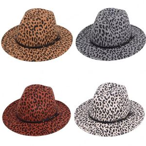 Hurtownie Ins Colors Moda Leopard Czapki Dorośli Mężczyźni Kobiety Elegancka Fedora Hat Band Szeroki Płaski Brim Jazz Stylowe Czapki Panama