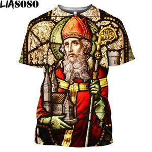 Liasoso Religião Saint Patrick com Shamrock e Harpa Tradicional Camisetas 3D Moda T-shirt Confortável Roupas Femininas Masculinas 220622