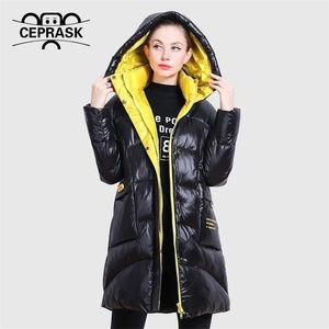 Ceprask Winter Jacket 여성 고품질의 밝은 색상 의류 브랜드 코트 칼라 후드 파카 느슨한 컷 아웃웨어 플러스 201127