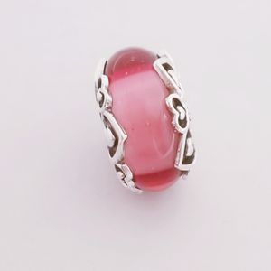 Reveal Your Love Pink Murano Glass Charm 925 Silver Pandora Charms for Bracelets DIY Jewelry Making kits Loose Bead Silver Enamel & Clear CZ wholesale 791159C00
