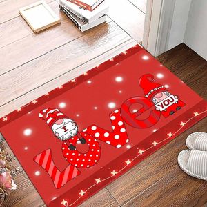 Mattor Happy Valentine's Day Door Mat Söt Gnome Doormat Välkommen för hemdekorationer Valentine Love Heart Entry Sign FunnyCarpets