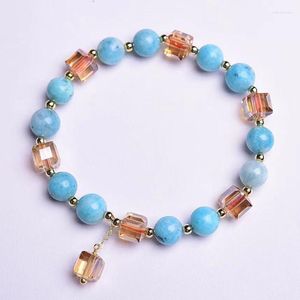 Beaded Strands Natural Blue Amazonite Bracelet Austrian Sugar Cubes Pendant Charm Pulseira For Women Yoga Energy Jewelry Gifts Inte22