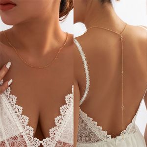 Sexig Kpop Crystal Long Tassel Back Chain Halsband för kvinnor Bröllop Bridal Prom Simple Rhinestone Backless Dress Accessories