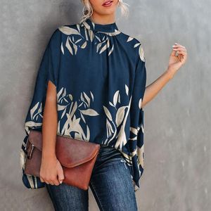 Kvinnors blusar skjortor Kvinnor Sexig blommig tryck Batwing Sleeve Cape Design Top Long Graphic Workout for Womenwomen s