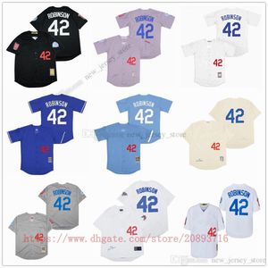 Film Vintage Baseball Jerseys nosi zszyte 42 Jackserobinson Wszystkie zszytą nazwę Numer Oddychające Sport Sale Wysokiej jakości koszulka