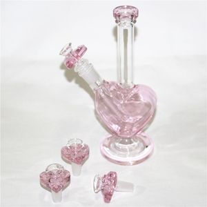 Tigela de vidro em formato de coração rosa amor cachimbo de água Bong cachimbo de água 14mm masculino Bubbler Heady Oil Dab Rigs Gaiola Percolador Shisha fumar