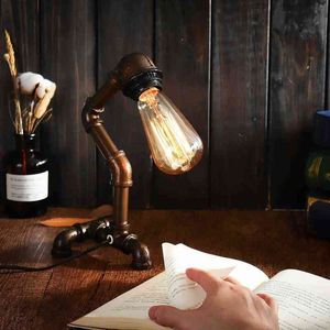 Vintage Industrial Water Pipe Table Lamp Light Steampunk Table Lamp Lantern Fixture E27 BULB HOME SOVROOM DECORATION H220423