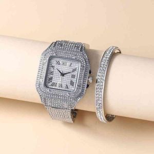 Luxury Watch For Men Women Hip Hop Iced Out Watch Bracelet Bangle Quartz Square Relogio Masculino Groomsmen Party Accsori